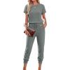 image:imageEkouaer Jumpsuits for Women Dressy Summer Romper Ribbed Knit Casual Travel Outfits 2026 Vacation Beach ClothesDark Olive