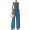 image:imageEkouaer Jumpsuits for Women One Piece Jumpsuit Wide Leg Sleeveless Crewneck Casual Womens Romper Jumpers With Pockets 2026Lake Blue