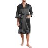 image:imageEkouaer Mens Satin Robe Lightweight Silky Kimono Bathrobe 34 Sleeve Spa Knee Length Loungewear with Pockets S3XLBlackpattern