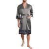 image:imageEkouaer Mens Satin Robe Lightweight Silky Kimono Bathrobe 34 Sleeve Spa Knee Length Loungewear with Pockets S3XLDark Greypattern