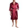 image:imageEkouaer Mens Satin Robe Lightweight Silky Kimono Bathrobe 34 Sleeve Spa Knee Length Loungewear with Pockets S3XLWine Red