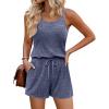 image:imageEkouaer Rompers for Women Summer Casual 2026 Sleeveless Scoop Neck Ribbed Adjustable Shorts Jumpsuit with PocketsNavy Blue