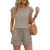 image:imageEkouaer Rompers for Women Summer Casual Cap Sleeve Crewneck Short Pants Jumpsuit Beach Vacation Outfit with Pockets SXXLKhaki