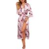 image:imageEkouaer Satin Robes for Women Lace Trim Silk Robe 34 Sleeve Kimono Bathrobe Bride Bridesmaid Wedding Party Sleepwear SXXLPink Flower
