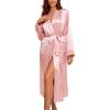 image:imageEkouaer Satin Robes for Women Long Sleeve Silk Bathrobe Soft Lightweight Full Length Sleepwear Bridesmaid Wedding Party RobesPink
