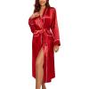 image:imageEkouaer Satin Robes for Women Long Sleeve Silk Bathrobe Soft Lightweight Full Length Sleepwear Bridesmaid Wedding Party RobesRed