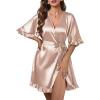 image:imageEkouaer Silk Robes for Women Short Lightweight Bathrobe Ruffled Satin Kimono Robes Sexy Bride Bridesmaid SleepwearChampagne