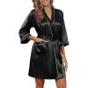 image:imageEkouaer Silky Robes for Women Satin Knee Length Bride Bridesmaid Wedding Party 34 Sleeve Bathrobe Lightweight Sexy Sleepwear with Pockets Black M