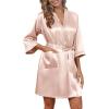 image:imageEkouaer Silky Robes for Women Satin Knee Length Bride Bridesmaid Wedding Party 34 Sleeve Bathrobe Lightweight Sexy Sleepwear with Pockets Champagne S