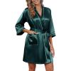image:imageEkouaer Silky Robes for Women Satin Knee Length Bride Bridesmaid Wedding Party Bathrobe Lightweight Sleepwear with PocketsDark Green