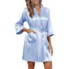 image:imageEkouaer Silky Robes for Women Satin Knee Length Bride Bridesmaid Wedding Party Bathrobe Lightweight Sleepwear with PocketsLight Blue