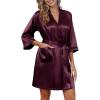 image:imageEkouaer Silky Robes for Women Satin Knee Length Bride Bridesmaid Wedding Party Bathrobe Lightweight Sleepwear with PocketsWine Red
