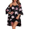 image:imageEkouaer Sleepwear Womens Satin Nightgown with Robes Set 2 Piece Sexy Lace Cami NightwearFloral White Black