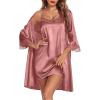 image:imageEkouaer Sleepwear Womens Satin Nightgown with Robes Set 2 Piece Sexy Lace Cami NightwearPurplish Red