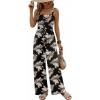 image:imageEkouaer Womens Casual Loose Jumpsuits One Piece Sleeveless Overalls Printed Long Pant Romper Fashion Boho Jumper with PocketBeige Leave Printed
