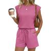 image:imageEkouaer Womens Romper with Pockets Summer Short Jumpsuit Casual Cap Sleeve Drawstring One Piece Lounge Vacation Beach OutfitRose Pink