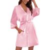 image:imageEkouaer Womens Satin Robe Short Bridesmaid Bride Feather Bridal Robe Kimono Silky Long Sleeve Bathrobe SXXLBdark Pink
