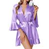 image:imageEkouaer Womens Satin Robe Short Ruffle Hem Silky Robes Lightweight Kimono Brides Bathrobes Sleepwear XSXXLLavender