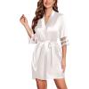 image:imageEkouaer Womens Satin Robe Silk Kimono Bathrobe Bridesmaid Wedding Bridal Party Robes 34 Bell Sleeve Sleepwear SXXLWhite
