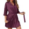 image:imageEkouaer Womens Satin Robes Sexy Lace Cami Nightwear Silk Bridesmaid Lingerie Kimono 34 Sleeve SleepwearPlum Red