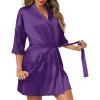 image:imageEkouaer Womens Satin Robes Sexy Lace Cami Nightwear Silk Bridesmaid Lingerie Kimono 34 Sleeve SleepwearPurple