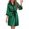 image:imageEkouaer Womens Satin Robes Silk Kimono Bathrobe 34 Sleeve Bridal Bridesmaids Robes Soft Silky Sleepwear SXXLDark Green