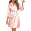 image:imageEkouaer Womens Satin Robes Silk Kimono Bathrobe 34 Sleeve Bridal Bridesmaids Robes Soft Silky Sleepwear SXXLPastel Pink