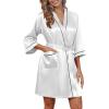 image:imageEkouaer Womens Silk Robe Satin Knee Length Bride Bridesmaid Wedding Party Bathrobe Lightweight Sexy Sleepwear with Pockets White L
