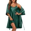 image:imageEkouaer Womens Silk Robe Set V Neck 2 Piece Satin Bathrobes 34 Sleeves Bridal Sleepwear Sexy Cami NightgownDark Green