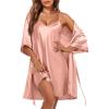 image:imageEkouaer Womens Silk Robe Set V Neck 2 Piece Satin Bathrobes 34 Sleeves Bridal Sleepwear Sexy Cami NightgownPastel Pink