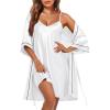 image:imageEkouaer Womens Silk Robe Set V Neck 2 Piece Satin Bathrobes 34 Sleeves Bridal Sleepwear Sexy Cami NightgownWhite
