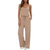 image:imageEkouaer Womens Summer Jumpsuits Dressy Sleeveless Wide Leg Long Pants Rompers Casual One Piece Outfits with PocketsKhaki
