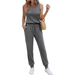 image:imageEkouaer Jumpsuits for Women Casual Summer Sleeveless 2026 Ribbed One Piece Romper Dressy Vacation Clothes Travel OutfitsDark Grey