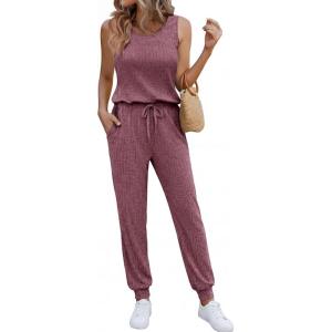 image:imageEkouaer Jumpsuits for Women Casual Summer Sleeveless 2026 Ribbed One Piece Romper Dressy Vacation Clothes Travel OutfitsRed