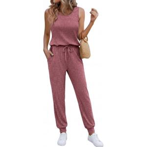 image:imageEkouaer Jumpsuits for Women Casual Summer Sleeveless 2026 Ribbed One Piece Romper Dressy Vacation Clothes Travel OutfitsWine Red