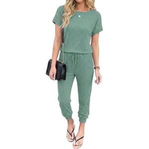 image:imageEkouaer Jumpsuits for Women Dressy Summer Romper Ribbed Knit Casual Travel Outfits 2026 Vacation Beach ClothesGreen