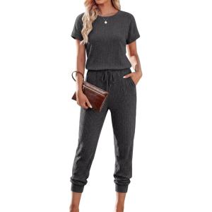 image:imageEkouaer Jumpsuits for Women Dressy Summer Romper Ribbed Knit Casual Travel Outfits 2026 Vacation Beach ClothesGrey