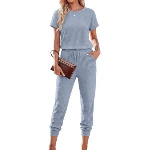 image:imageEkouaer Jumpsuits for Women Dressy Summer Romper Ribbed Knit Casual Travel Outfits 2026 Vacation Beach ClothesLight Blue