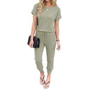 image:imageEkouaer Jumpsuits for Women Dressy Summer Romper Ribbed Knit Casual Travel Outfits 2026 Vacation Beach ClothesLight Green
