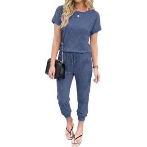 image:imageEkouaer Jumpsuits for Women Dressy Summer Romper Ribbed Knit Casual Travel Outfits 2026 Vacation Beach ClothesNavy