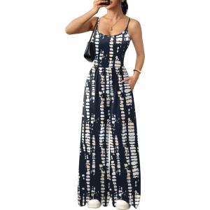 image:imageEkouaer Jumpsuits for Women Sleeveless Spaghetti Strap Womens Jumpsuit One Piece Wide Leg Summer Romper With Pockets 2026Black White