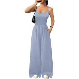 image:imageEkouaer Jumpsuits for Women Sleeveless Spaghetti Strap Womens Jumpsuit One Piece Wide Leg Summer Romper With Pockets 2026Grayish Blue