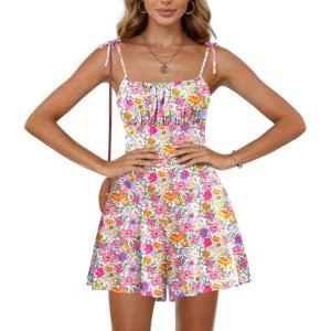 image:imageEkouaer Rompers for Women Boho Floral Summer Romper Sleeveless Spaghetti Strap Smocked Loose Casual Shorts JumpsuitsColorful Flowers