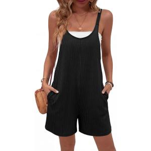 image:imageEkouaer Rompers for Women Casual Loose Sleeveless Overalls Shorts Knit Jumpsuits 2026 Summer Vacation Beach OutfitsBlack
