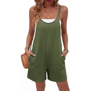 image:imageEkouaer Rompers for Women Casual Loose Sleeveless Overalls Shorts Knit Jumpsuits 2026 Summer Vacation Beach OutfitsGreen Grey