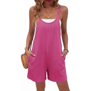 image:imageEkouaer Rompers for Women Casual Loose Sleeveless Overalls Shorts Knit Jumpsuits 2026 Summer Vacation Beach OutfitsHot Pink