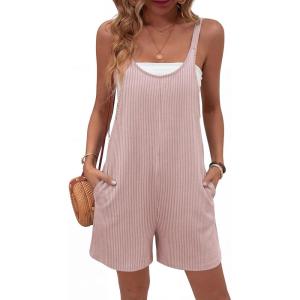 image:imageEkouaer Rompers for Women Casual Loose Sleeveless Overalls Shorts Knit Jumpsuits 2026 Summer Vacation Beach OutfitsKhaki