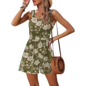 image:imageEkouaer Rompers for Women Summer Romper Sleeveless Scoop Neck Short Jumpsuits for Women Beach Jumpsuit with Pockets 2026Army Green Floral