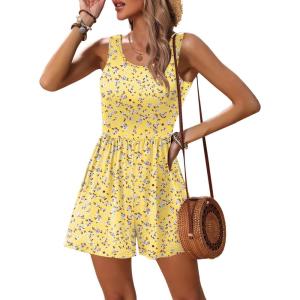 image:imageEkouaer Rompers for Women Summer Romper Sleeveless Scoop Neck Short Jumpsuits for Women Beach Jumpsuit with Pockets 2026Yellow White Floral
