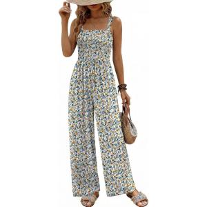 image:imageEkouaer Womens Casual Loose Jumpsuits One Piece Sleeveless Overalls Printed Long Pant Romper Fashion Boho Jumper with PocketFloral White 2